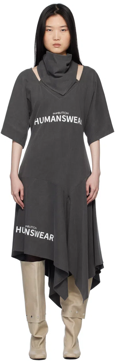 Pushbutton Gray Scarf Midi Dress
