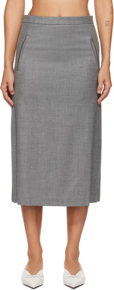 Pushbutton Gray Side Folded Midi Skirt