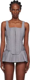 Pushbutton Gray Sleeveless Bustier Top In Gray