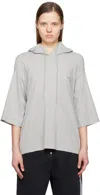 Pushbutton Gray Square Half Sleeve Hoodie In Gray