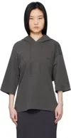 Pushbutton Gray Square Half Sleeve Hoodie In Dark Gray