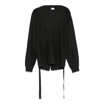Pushbutton Gray Square Knit Top In Black