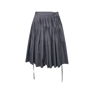 Pushbutton Gray Tiered Pleated Wrap Skirt