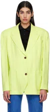 Pushbutton Green Folded Point Blazer In Lime