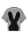 Pushbutton Lace-applique T-shirt In Gray