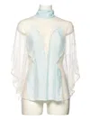 Pushbutton Lace Bow-neck Blouse In Blue