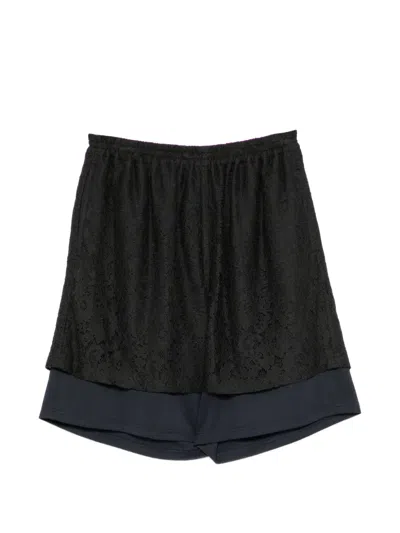 Pushbutton Lace-embellished Shorts In Black