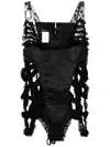 Pushbutton Lace Embroidery Sleeveless Blouse In Black