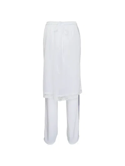 Pushbutton Lace-trim Trousers In White