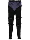 Pushbutton Laced Skinny Trousers In Black