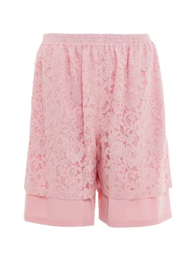 Pushbutton Lace-overlay Layered Shorts In Multi