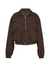 Pushbutton Lace-panelled Bomber Jacket In Brown