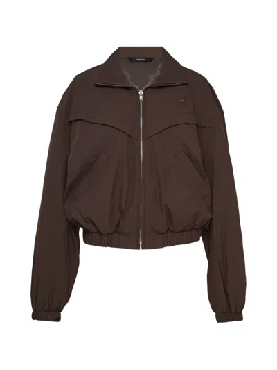 Pushbutton Lace-panelled Bomber Jacket In Brown