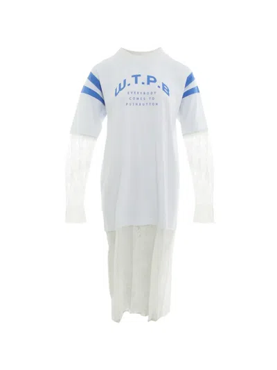 Pushbutton Lace-panelled Layered T-shirt In Weiss