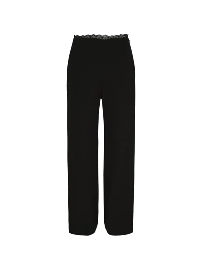 Pushbutton Lace-trim Straight-leg Trousers In Black