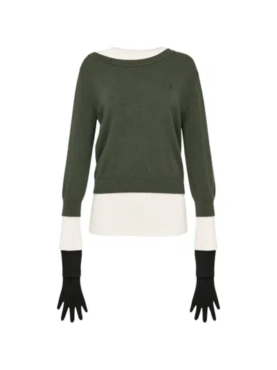 Pushbutton Layered Glove-detail Sweater In Multi