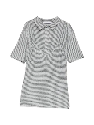 Pushbutton Layered Horizontal-stripe Polo In Gray