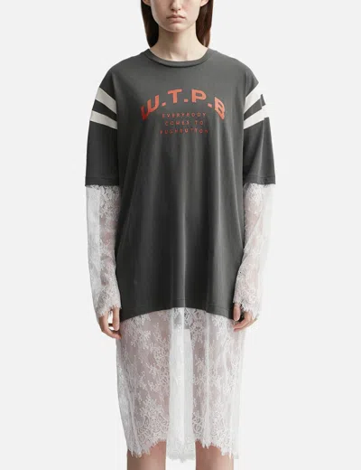 Pushbutton Layered Lace Sleeve Tee In Gray