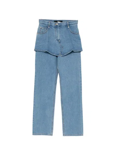 Pushbutton Layered Peplum Jeans In Blue