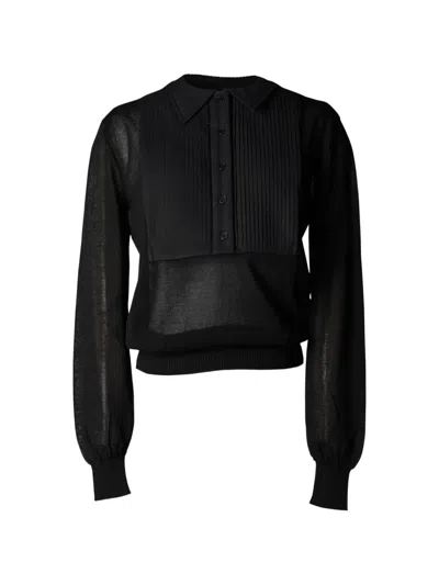 Pushbutton Layered Pleated-panel Sweater In Black