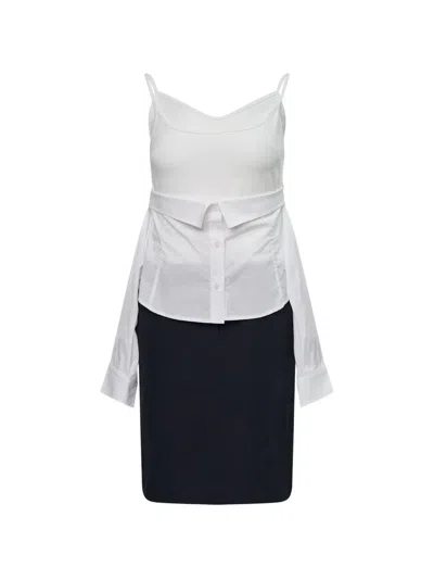 Pushbutton Layered-effect Dress In White