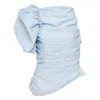 Pushbutton Light Blue Asymmetric Puffed Sleeve Top In Blue