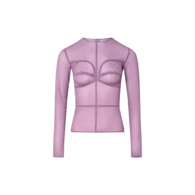 Pushbutton Light Purple Bra Detailed Mesh Top