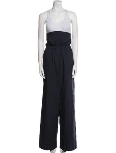 Pre-owned Pushbutton Linen Wide Leg Pants W/ Tags In Blue