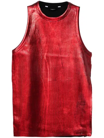 Pushbutton Metallic-effect Tank Top In Red