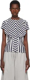 Pushbutton Navy & White Stripe Bra Draping Jersey T-shirt In Navy Stripe
