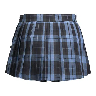 Pushbutton Navy Check Volumed Micro Skort In Blue