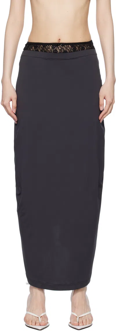 Pushbutton Navy Lace Layered Maxi Skirt In Dark Navy