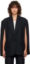 Pushbutton Open Back Cape Suit Jacket In Navy