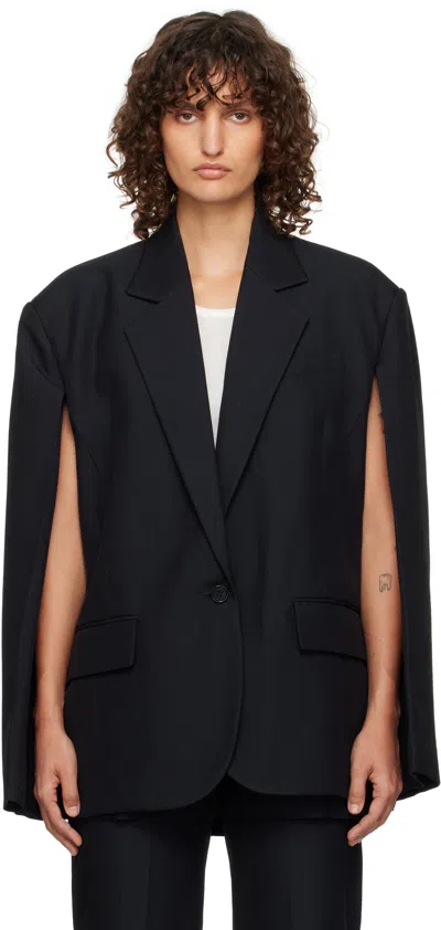 Pushbutton Open Back Cape Suit Jacket In Black