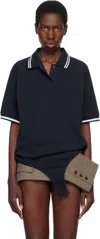 Pushbutton Navy Pique Shirt Bodysuit In Navy