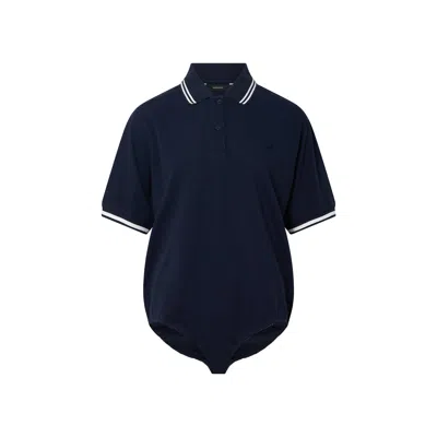 Pushbutton Navy Pique Shirt Bodysuit In Blue
