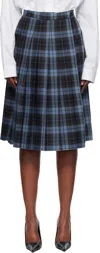 Pushbutton Navy Plaid Midi Skirt In Blue