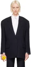 Pushbutton Navy Raw Edge Single Blazer In Navy