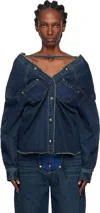 Pushbutton Navy Strap Point Denim Top In Blue