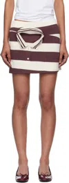 Pushbutton Off-white & Burgundy Pique Collar Front Miniskirt In Multi