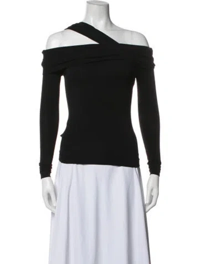 Pre-owned Pushbutton Off-the-shoulder Long Sleeve Top In Black