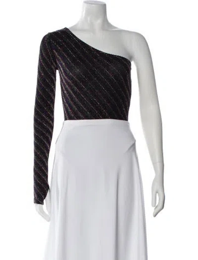 Pre-owned Pushbutton One-shoulder Long Sleeve Crop Top In Black