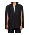 Pushbutton Open Back Cape Suit Jacket In Black