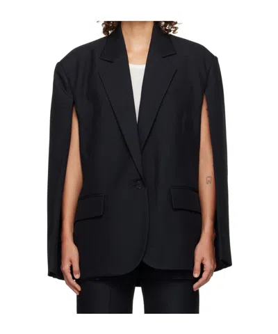 PUSHBUTTON OPEN BACK CAPE SUIT JACKET