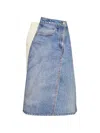 Pushbutton Denim Print Wrap Panel Skirt In Blue