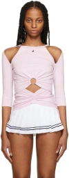 Pushbutton Pink Cutout Long Sleeve T-shirt In Pink