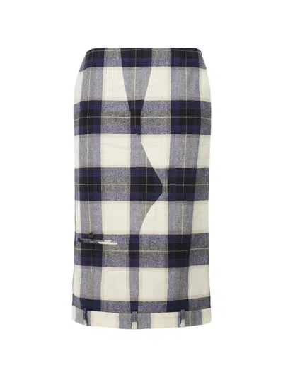 Pushbutton Plaid-pattern Midi Skirt In Multi