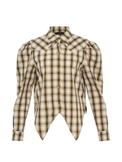 Pushbutton Plaid Shirt In Brown