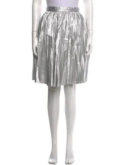 Pre-owned Pushbutton Pleated Accents Knee-length Skirt In Metallic/silver