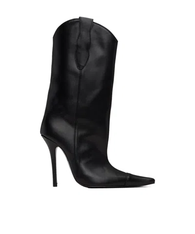PUSHBUTTON POINTED-TOE LEATHER BOOTS